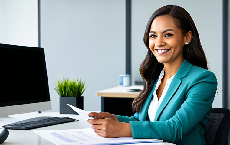Thriving Career Counselor in a Modern Office**

"A professional career counselor in a well-lit, modern office setting, fully clothed in modest business attire. She is smiling confidently while reviewing documents on a clean desk. The office features ergonomic furniture and a calming color palette. Safe for work, appropriate content, professional environment, perfect anatomy, natural pose, high resolution."

**