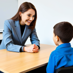 **

"A professional career counselor, fully clothed in modest business attire, sitting across from a young adult with a visible physical disability in a bright and accessible office space, safe for work, appropriate content, professional, perfect anatomy, natural pose, well-formed hands, focus on encouraging and supportive interaction, family-friendly."

**
