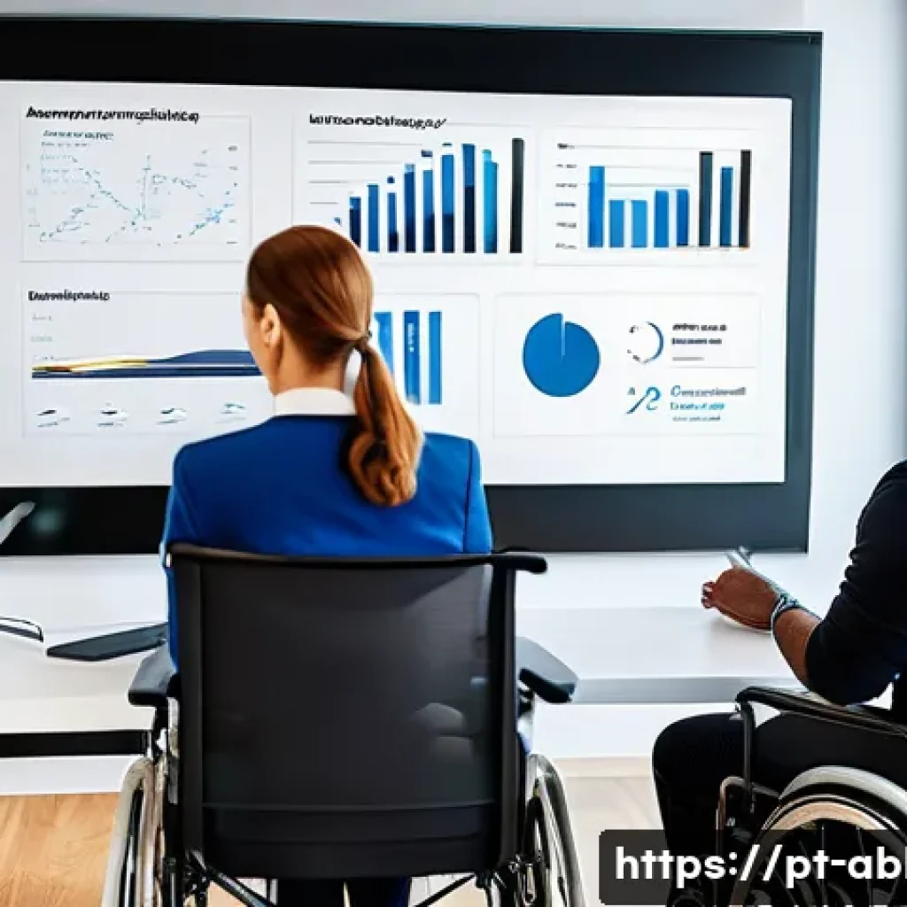 장애인상담사 연봉 상승 전략 - A modern corporate meeting room with a diverse group of professionals discussing accessibility consu...