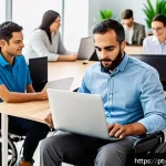 장애인상담사 연봉 - A modern office environment in São Paulo, Brazil, showcasing a diverse team of professionals working...