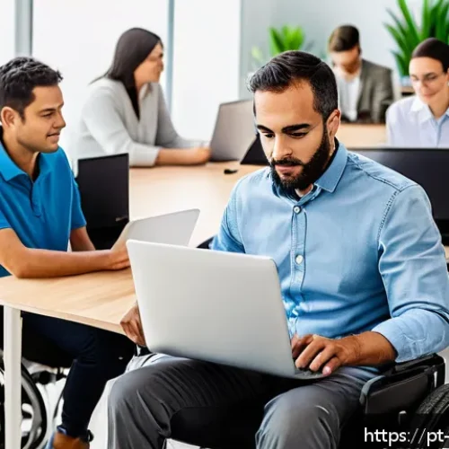 장애인상담사 연봉 - A modern office environment in São Paulo, Brazil, showcasing a diverse team of professionals working...